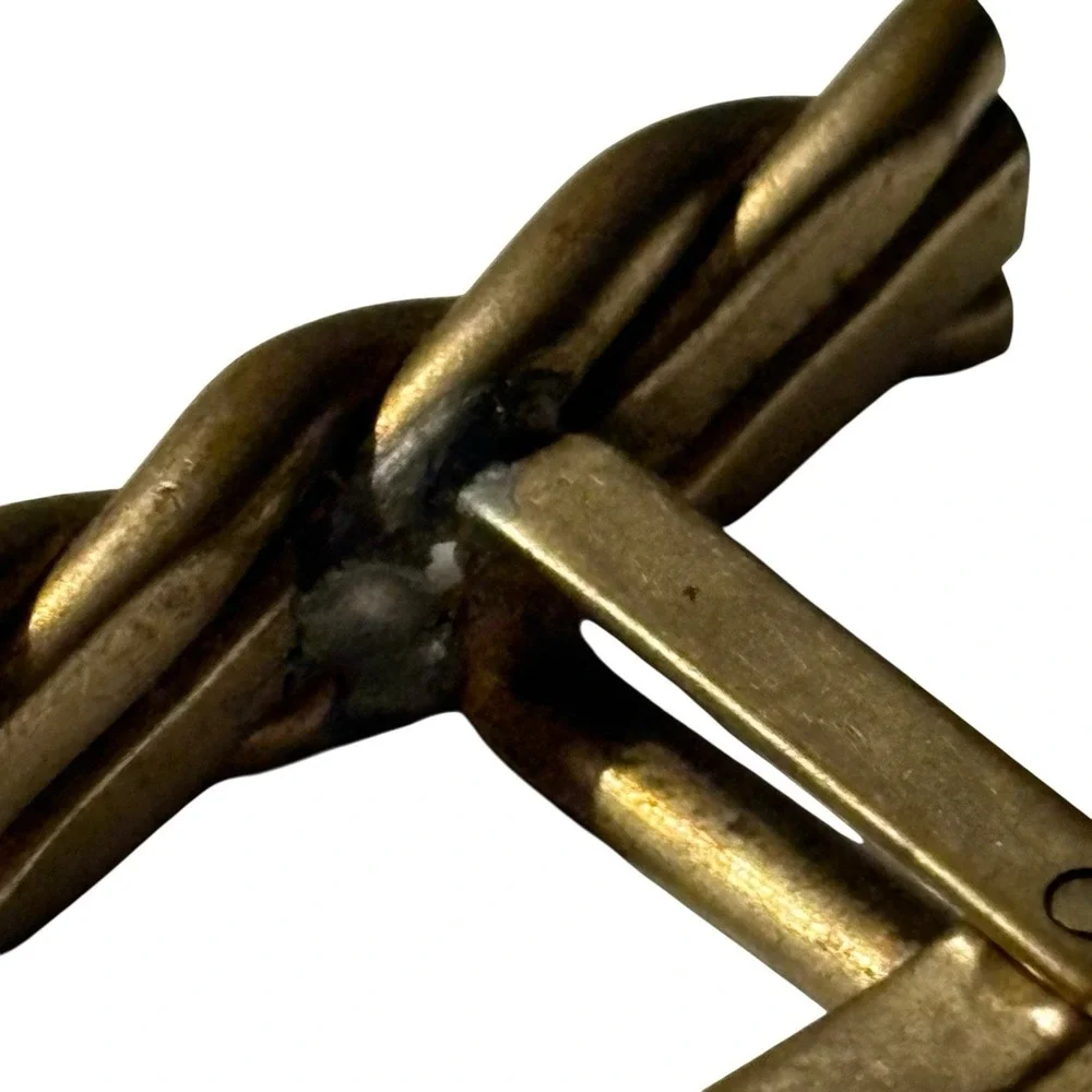 Brass VTG Cufflinks Rope Braid Design Possibly Handmade Unique‎ Repaired Read